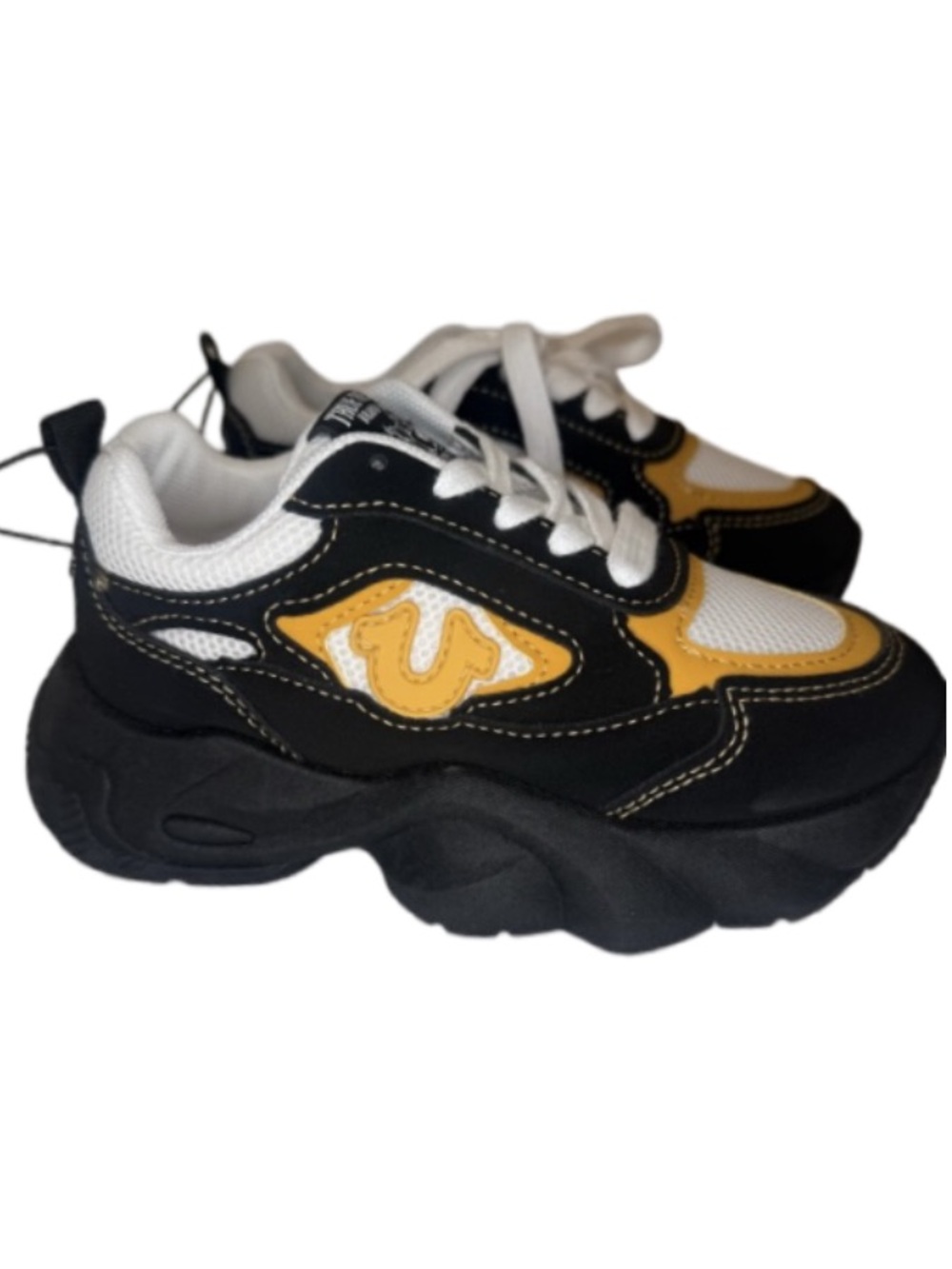 True Religion Boys Dad Sneakers Black Mustard Yellow Chunky Sole NWT Size 12